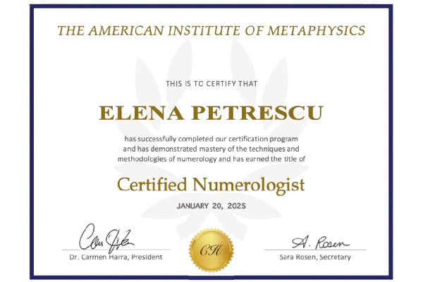 Numerology Certificate of Elena Petrescu